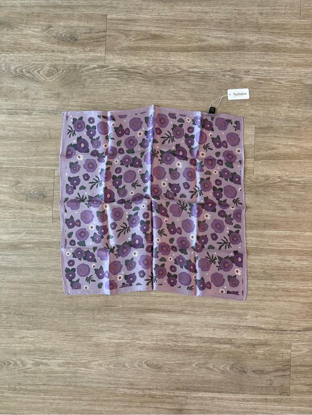 New Sichdew 100% Mulberry Silk Neck Scarf in Purple Floral